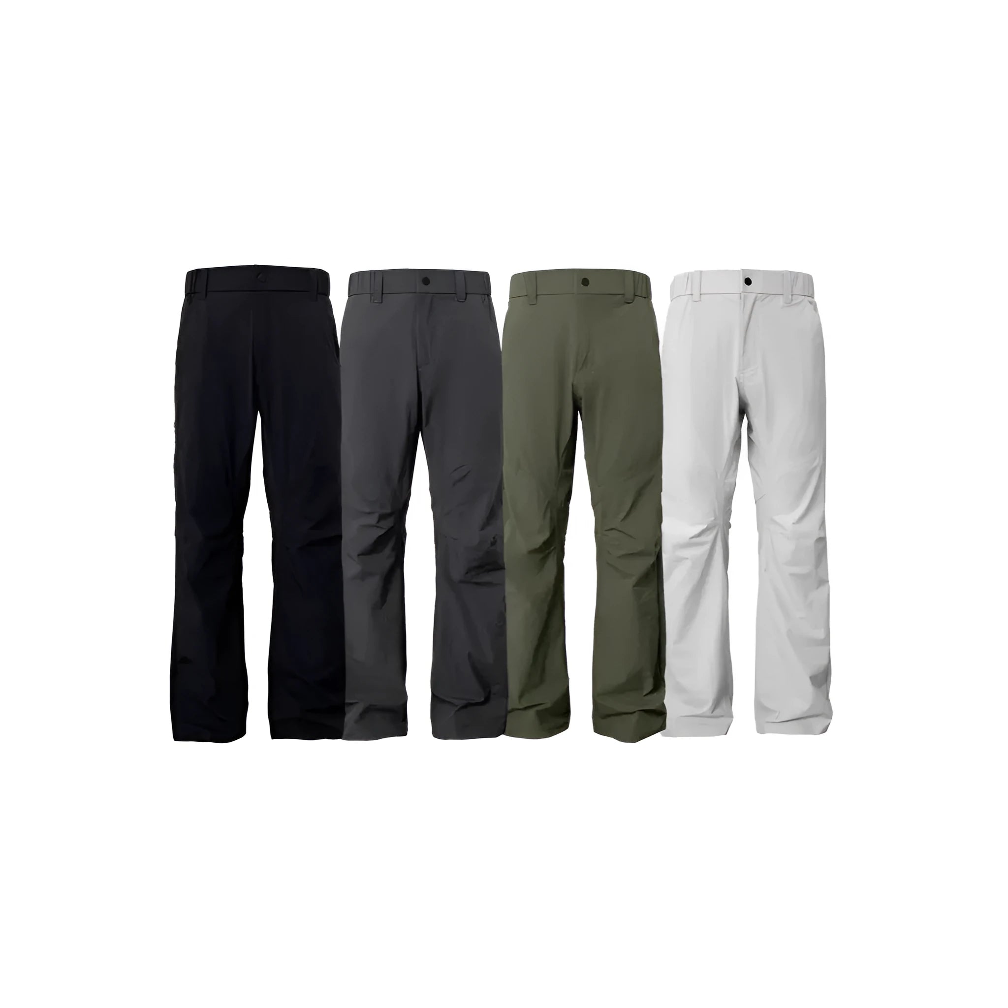 Man wearing grey 3D cut deconstructed casual trousers with a straight leg and elasticated waistband.