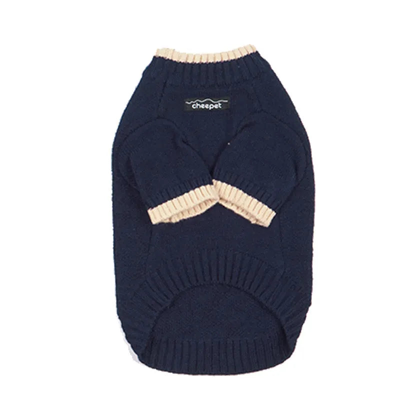 British-style wool pet sweater with two-leg design and contrast colour trim for dogs and cats