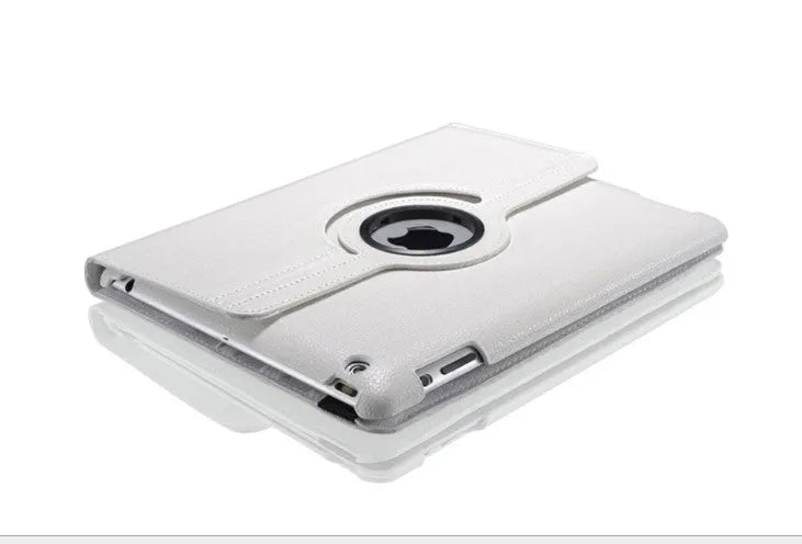 PU leather iPad case with clam shell design showing magnetic sleep function compatibility with multiple iPad models