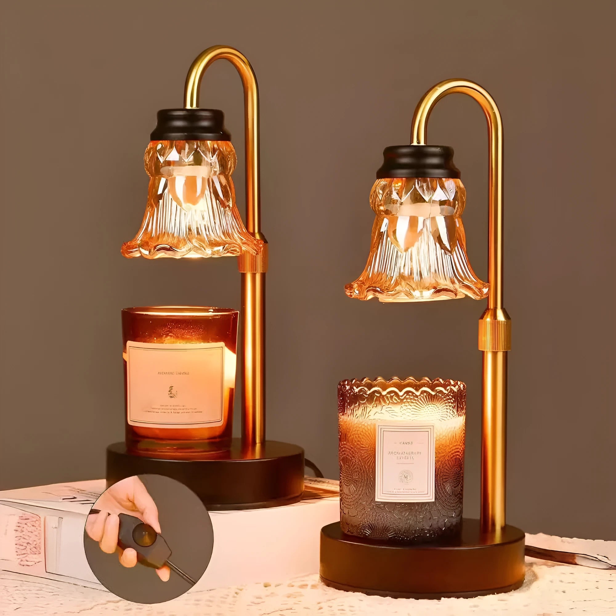 Bamboo holder aromatherapy wax melting lamp showing 30.5cm height with international power plugs