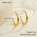 Simple round titanium steel hoop earrings for women in gold and steel finishes, shown in small and large sizes.