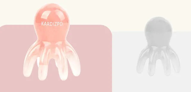 Pink natural resin octopus-shaped facial massage comb for periocular meridian therapy with storage bag.