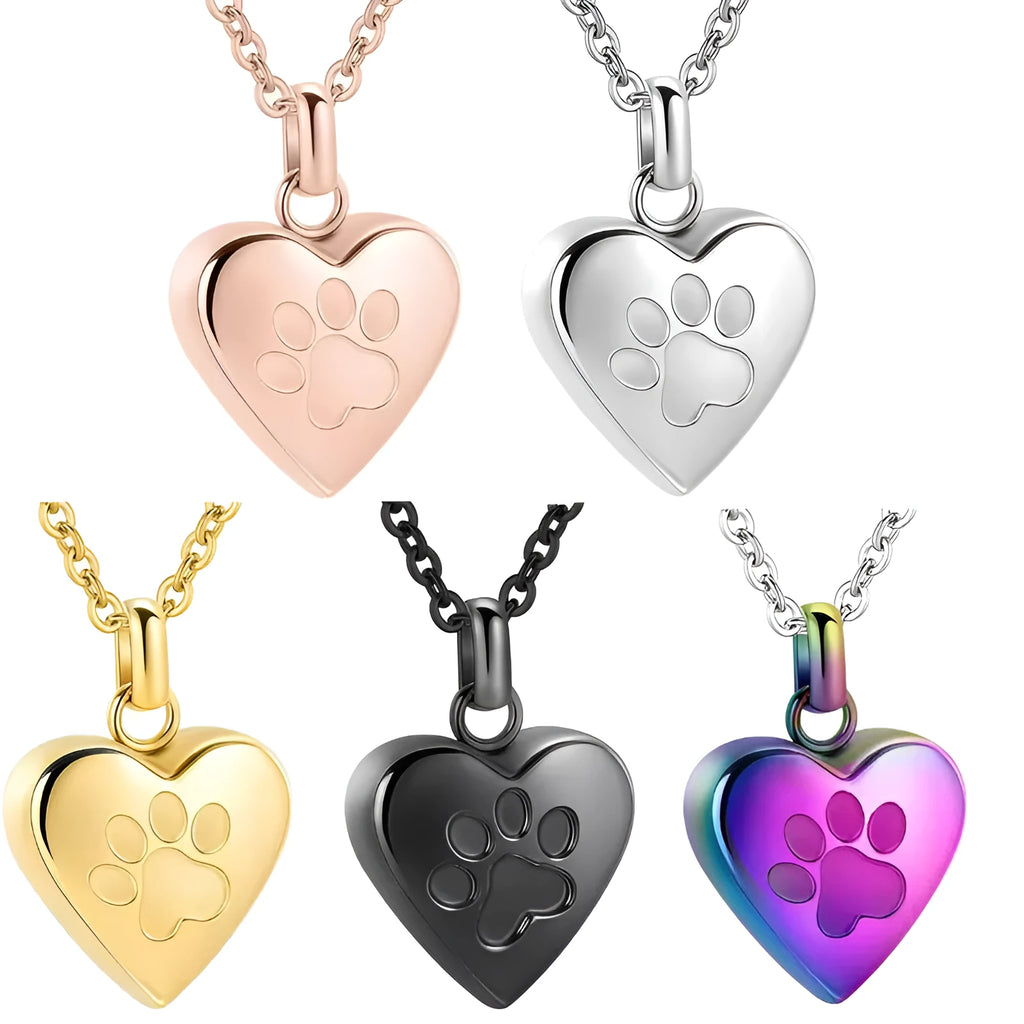 Simple titanium steel heart pendant necklace that opens, shown in multiple colour finishes.