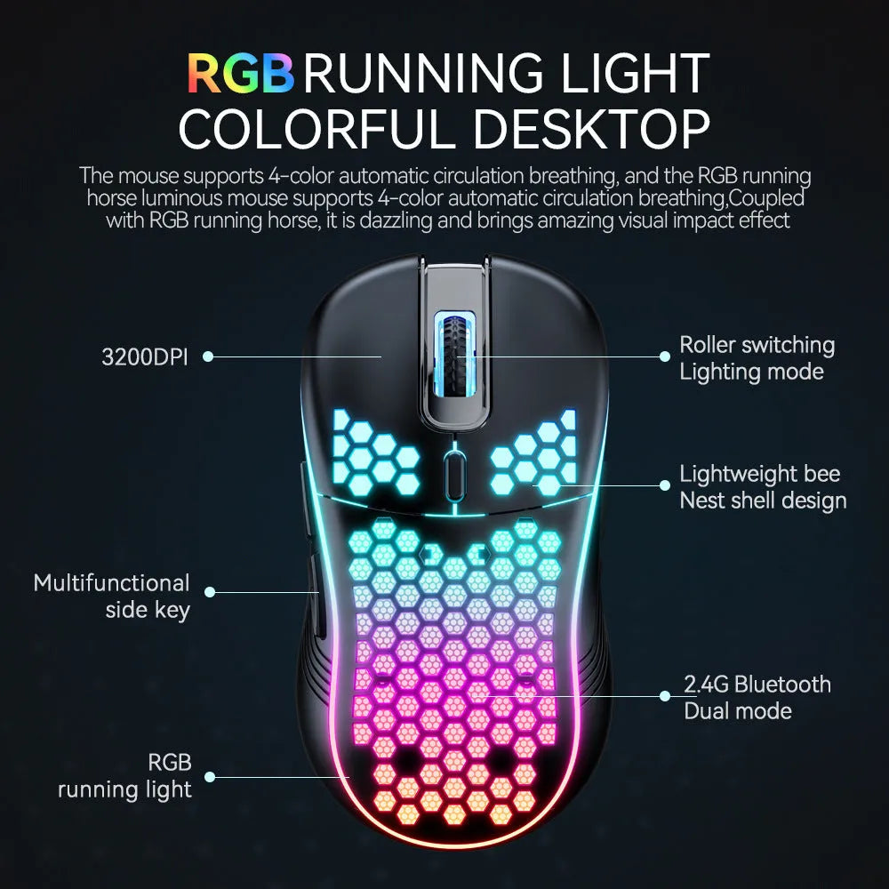 SA-1 black honeycomb shell gaming mouse with RGB lighting and 7 buttons