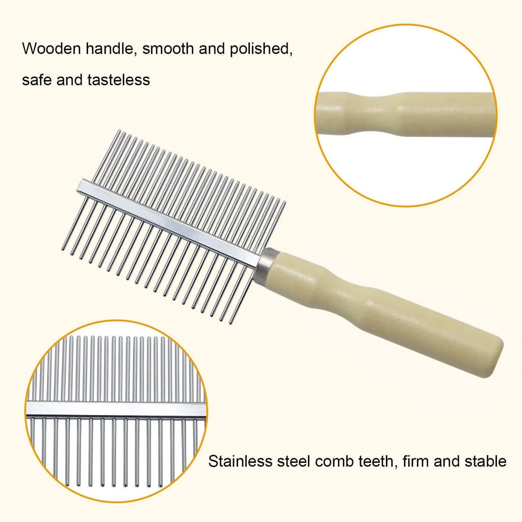 Wooden handle pet grooming comb for dogs and cats with round polished comb needles