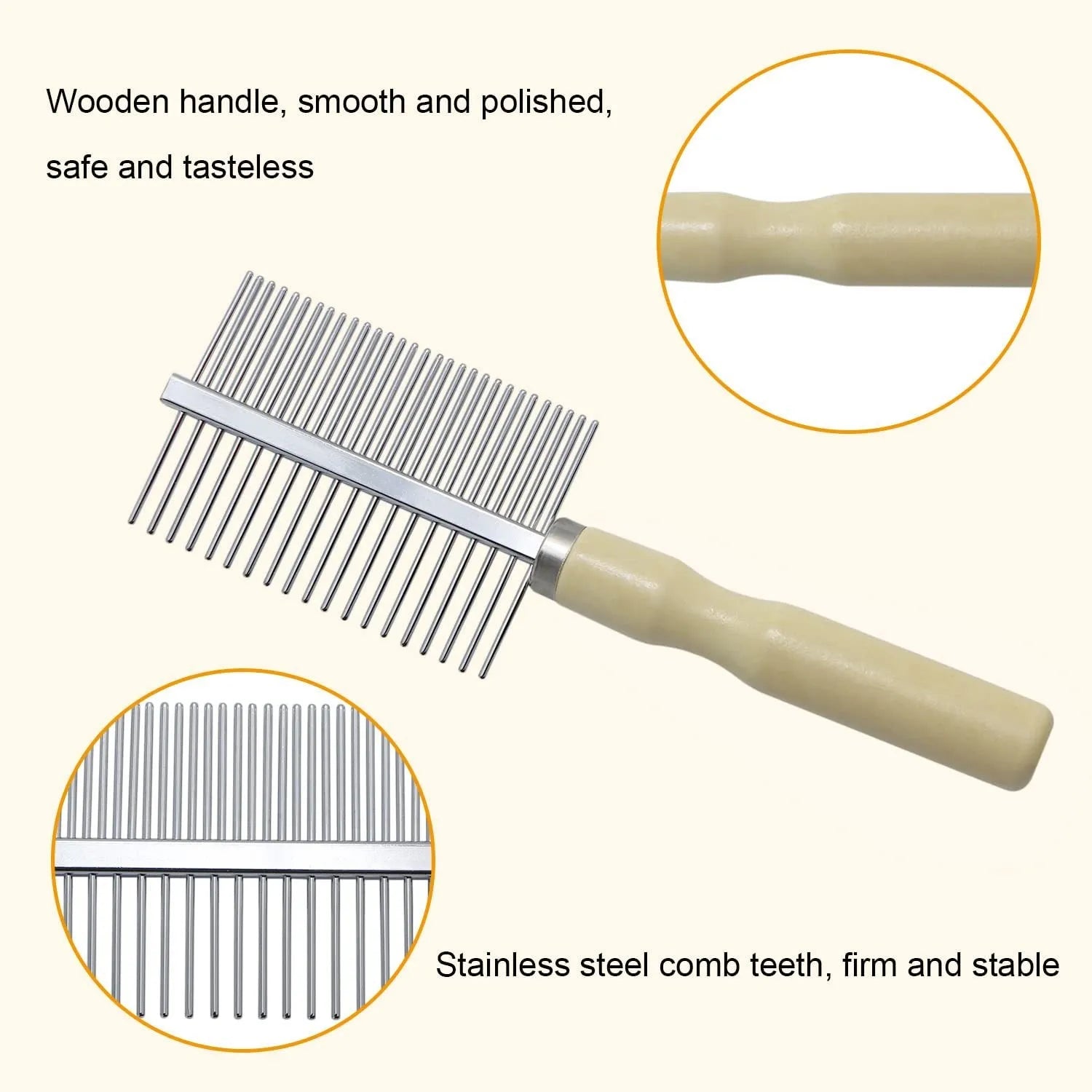 Wooden handle pet grooming comb for dogs and cats with round polished comb needles