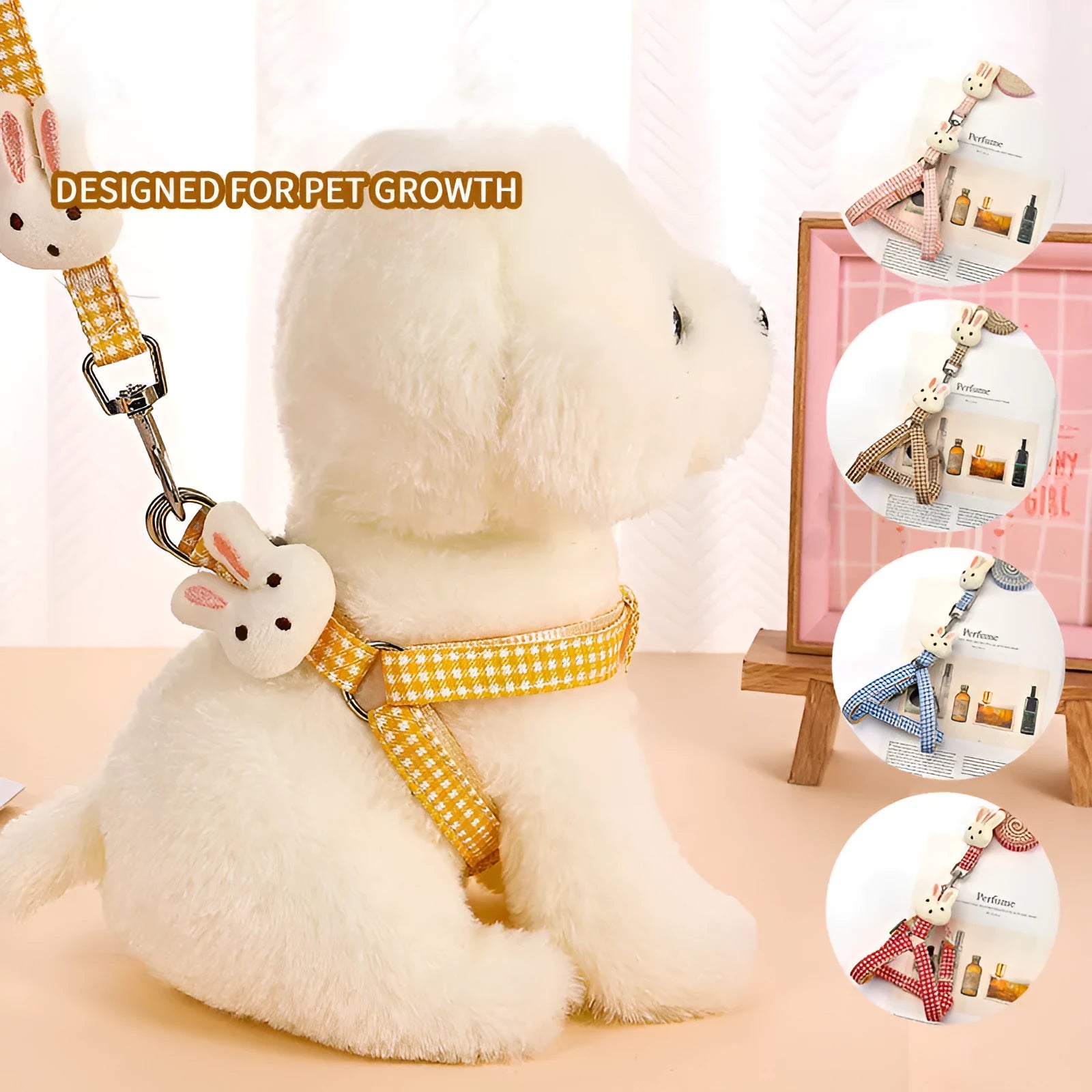 Small dog harness and leash set with quick-release buckle and anti-pull design in blue colour.