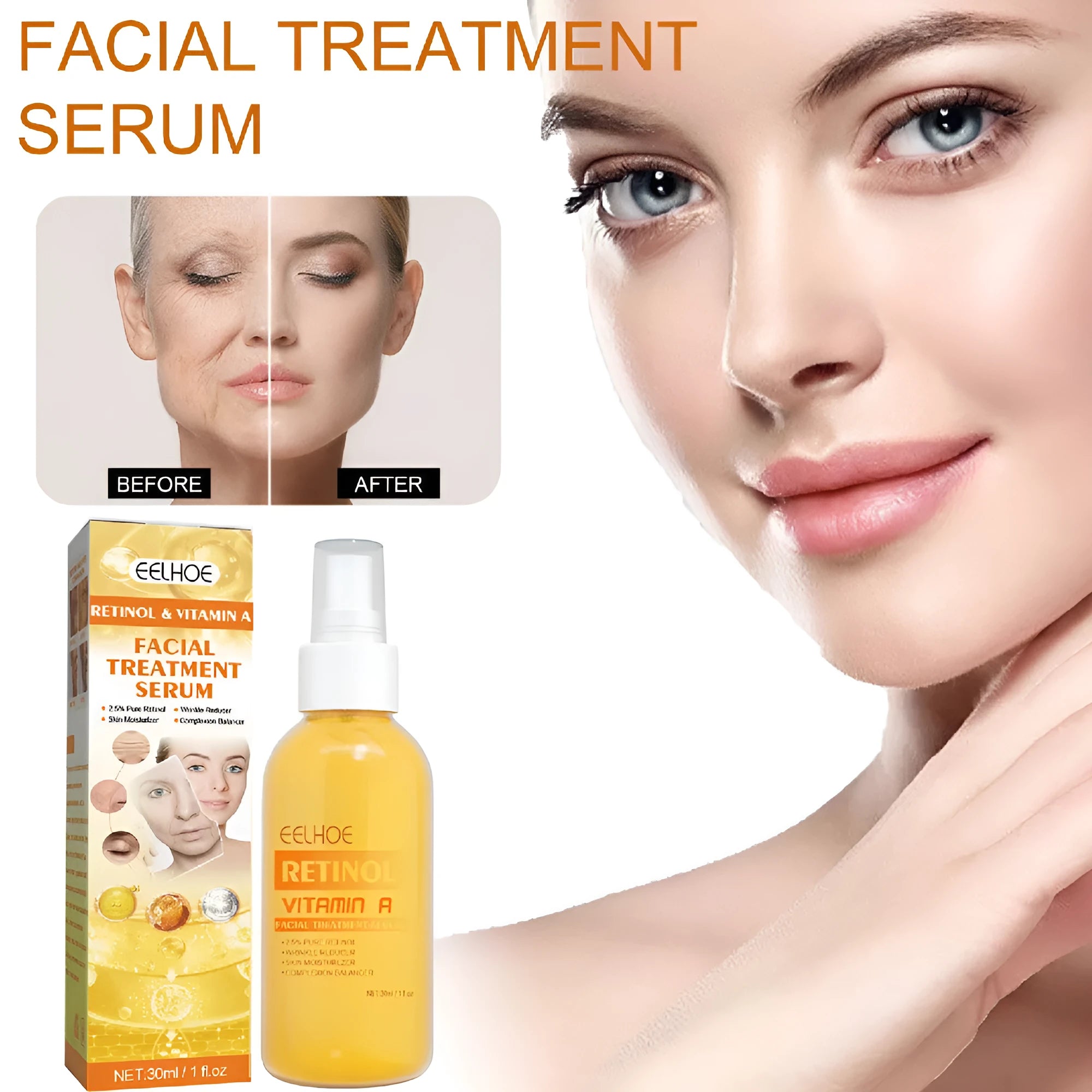 30ml retinol anti-wrinkle essence spray in boxed packaging with spray nozzle applicator