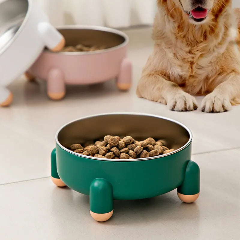 Green stainless steel pet bowl with anti-slip base and high foot for dogs and cats