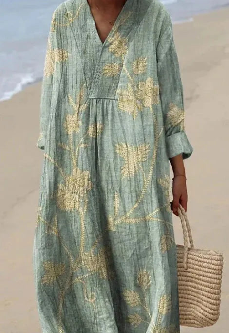 Women's floral 3D printed shirt dress in polyester with princess silhouette