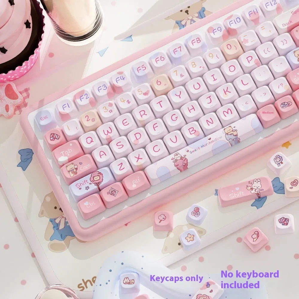 Five-sided sublimation PBT keycap set 112 keys in sweet cotton candy colour boxed packaging