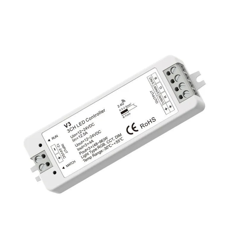 Black LED dimmer wireless RF switch 12-24V 8A RGB controller with remote control, 150x125x23mm