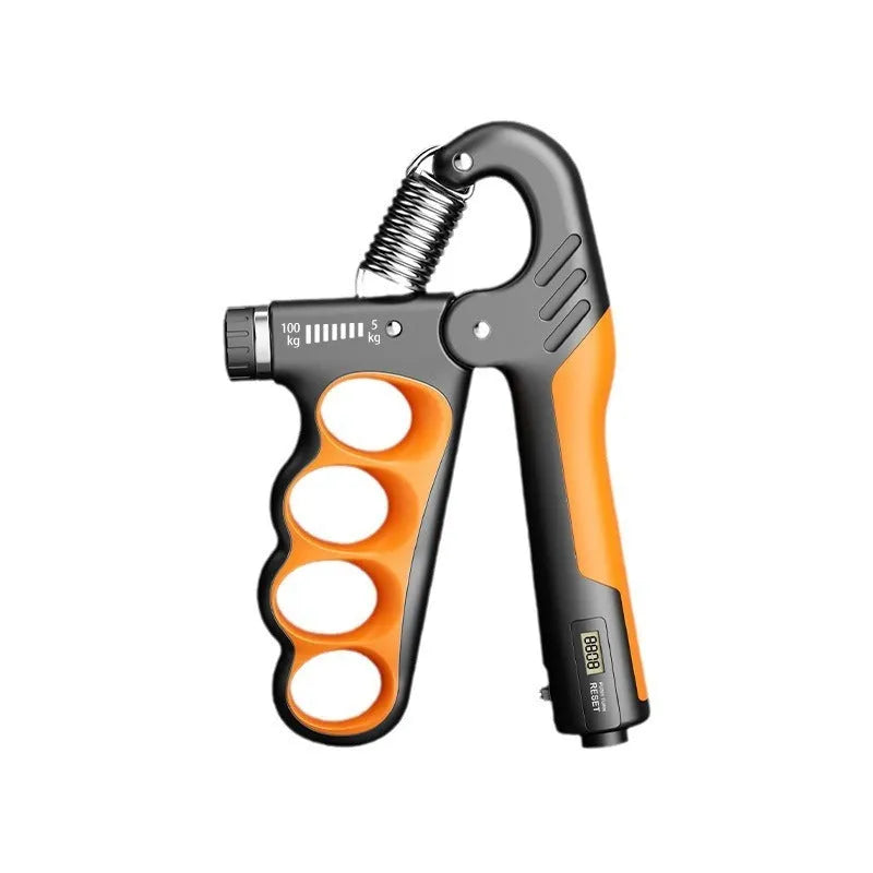 Adjustable spring grip hand strengthener with electronic counter display