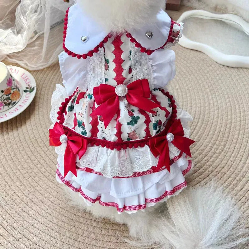 Rabbit design princess style polyester skirt for a small dog showing size guide.