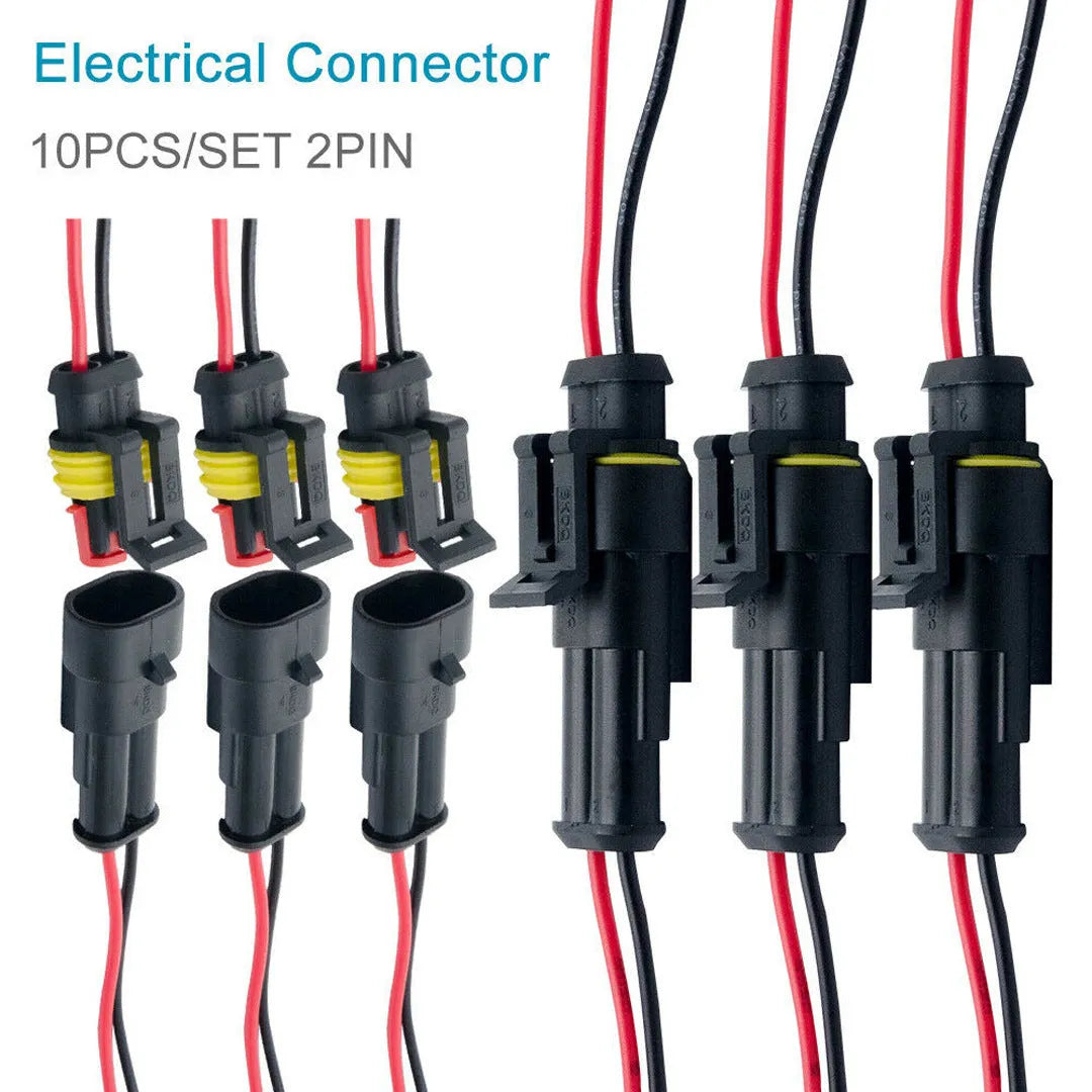 Pack of 10 waterproof 2 pin car connectors with copper core and 7cm cable