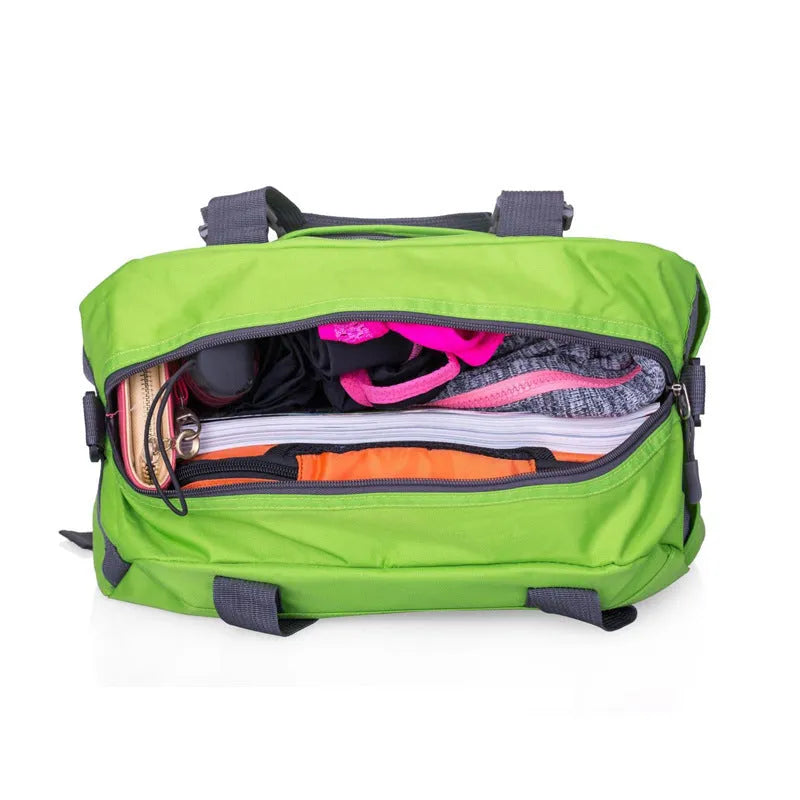 Nylon yoga and gym sports bag shown in multiple colours and two size options.