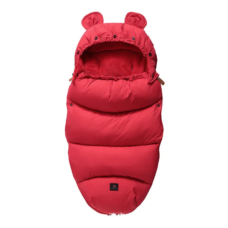 Baby stroller sleeping bag in silkworm cocoon style, shown in a colour option, measuring 100 by 48 centimetres.