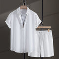 Men's white cotton blend short sleeve shirt and matching shorts casual suit
