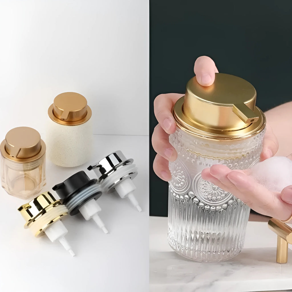 ABS plastic foam pump head for liquid soap in gold silver and black finishes