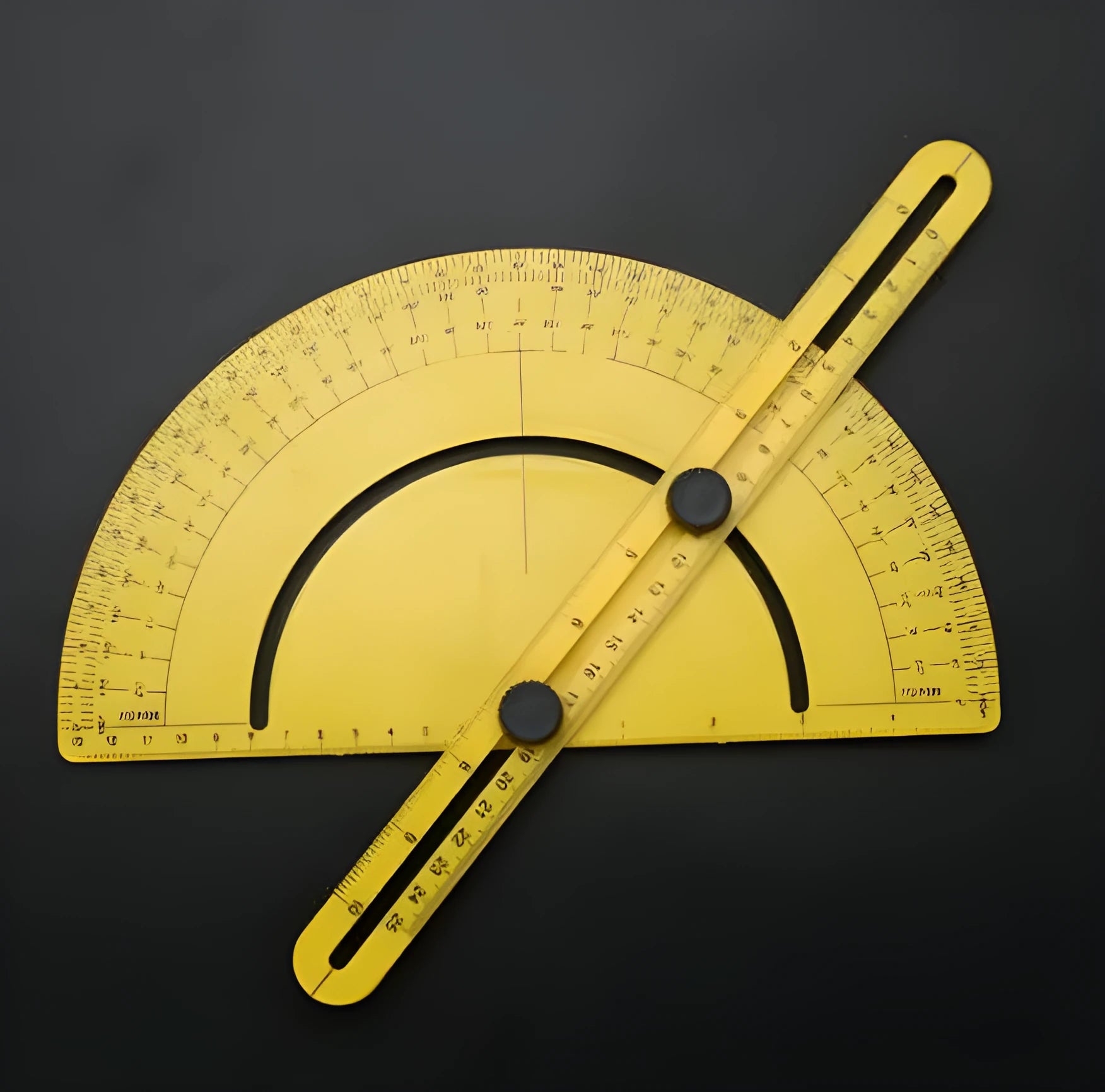 Carpenter's angle finder ruler with 180-degree protractor scale and four squared corners for woodworking measurement