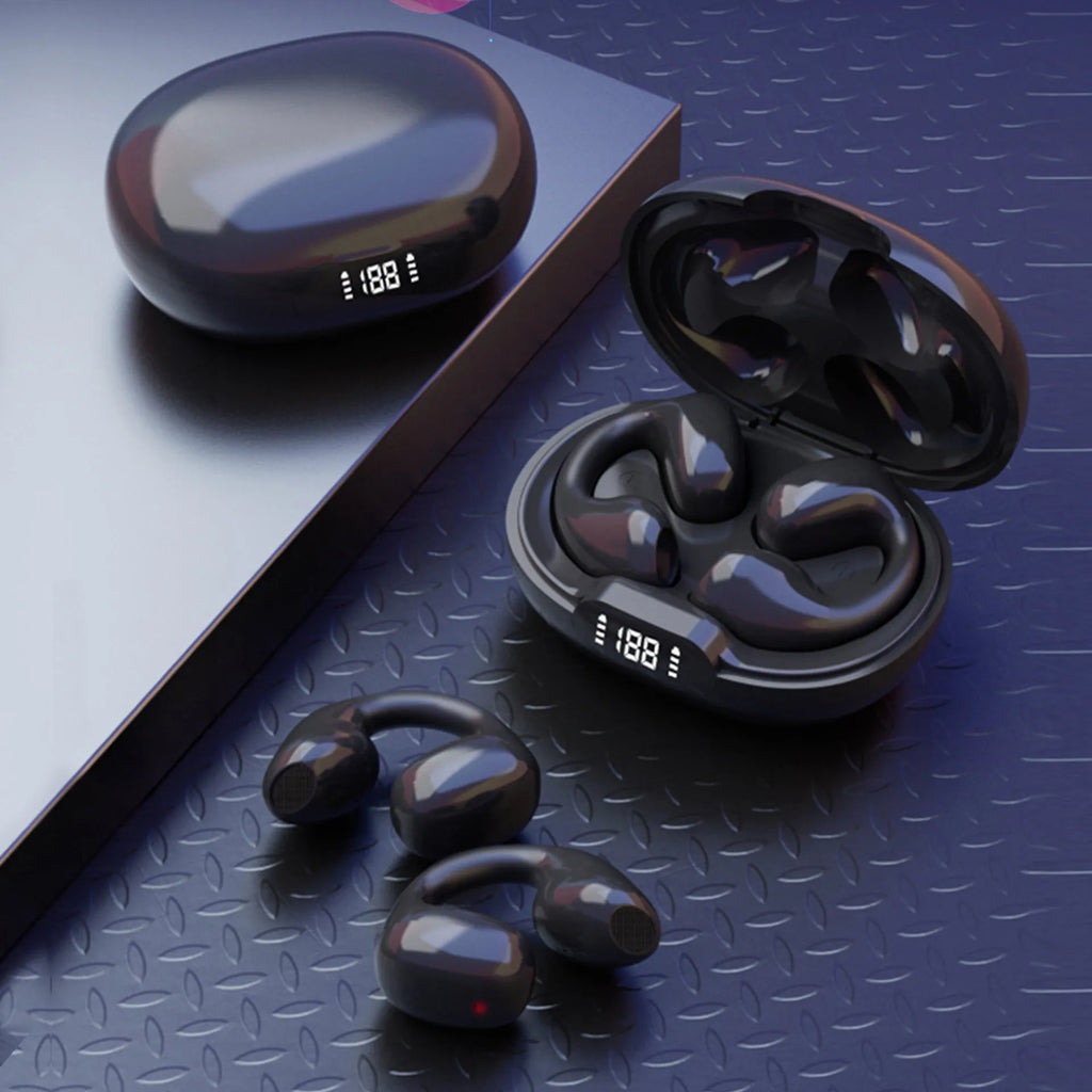 Wireless clip ear bone conduction Bluetooth headset in black with clip design