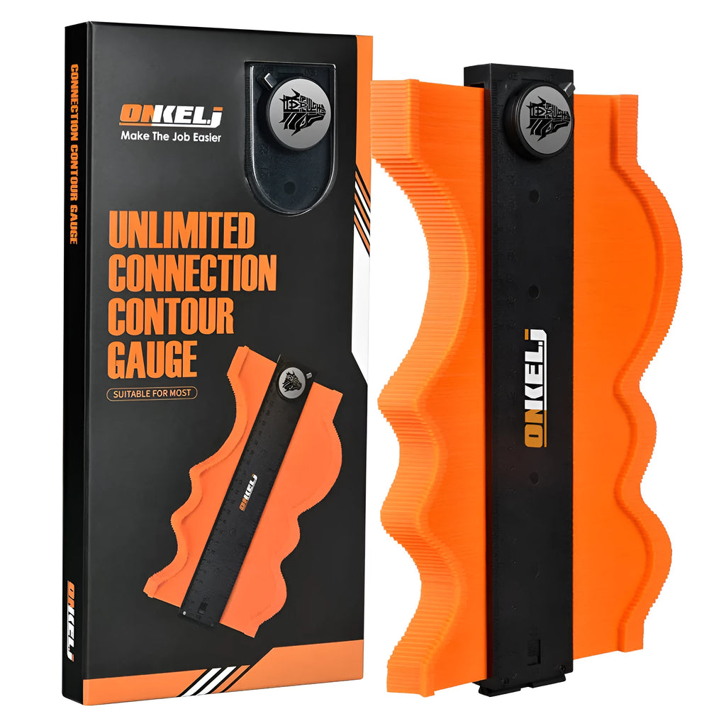 10-inch locking contour gauge made of black ABS plastic and stainless steel with movable pins for profiling shapes.