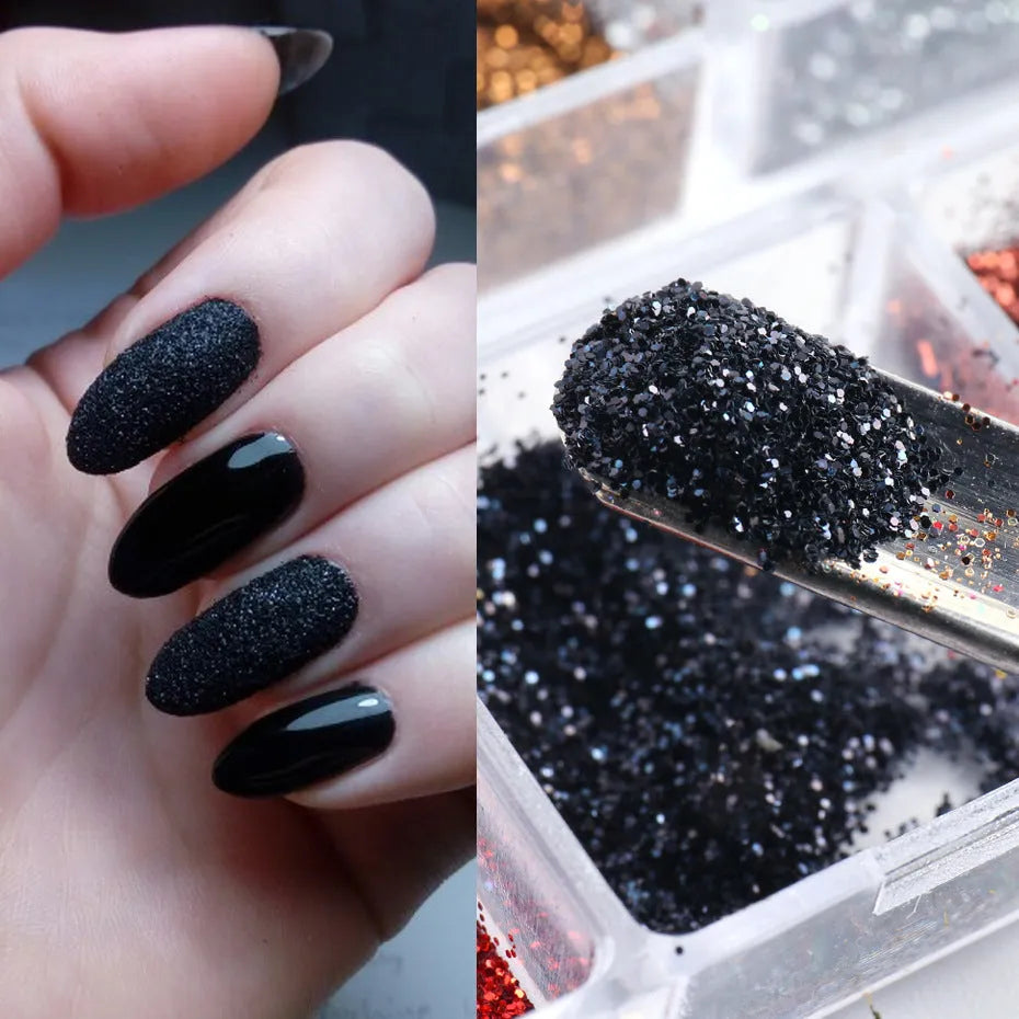 Gold and silver laser irregular nail glitter sequins in a six-grid box with 8g net content for nail art