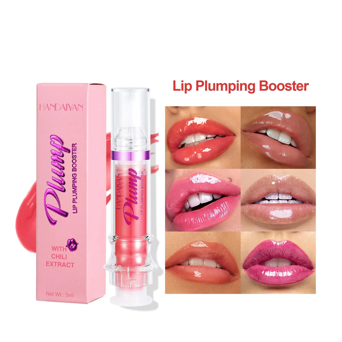 Small tube of liquid lip gloss with shiny texture, 5ml, multiple colour options