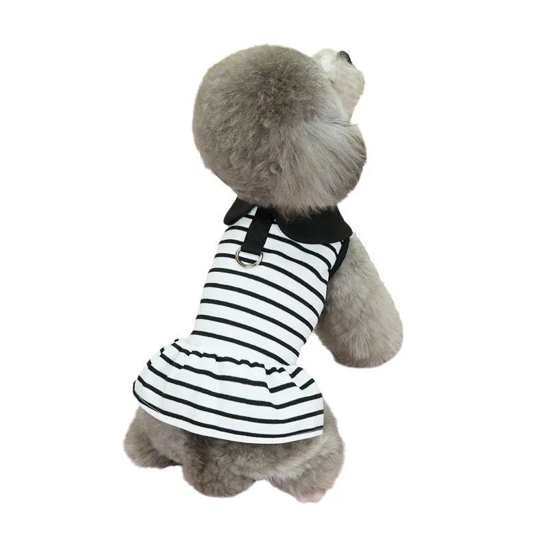 Summer stripes cotton t-shirt and skirt set for dogs in coordinated pet clothing