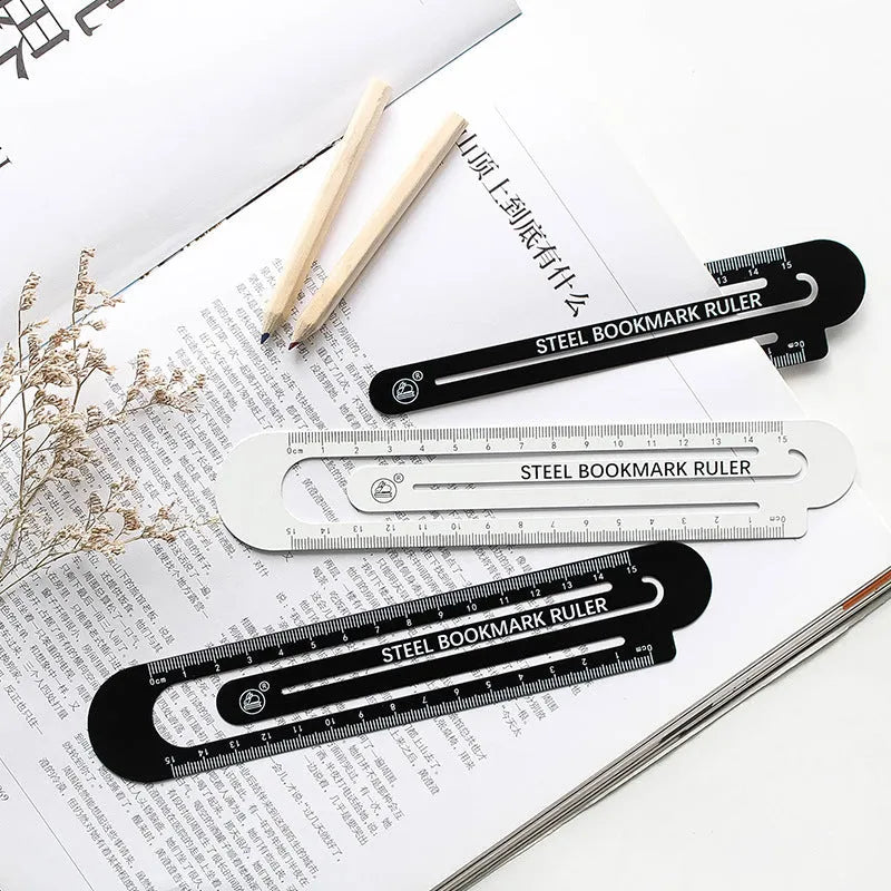 Black and white two-sided steel ruler 12cm with clear graduation markings on both sides