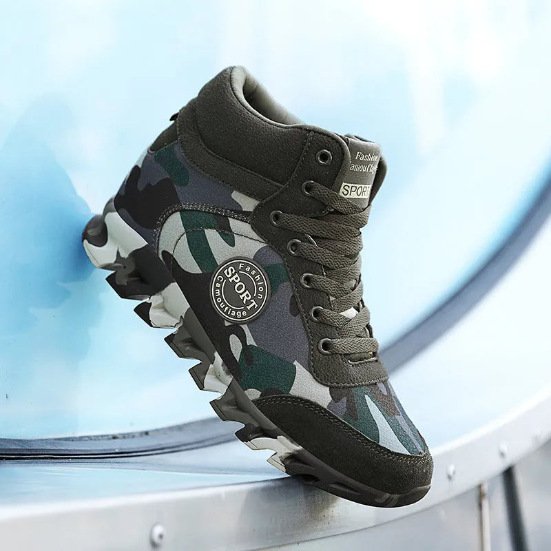 Green women's canvas sneakers with camouflage pattern and rubber sole