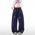 Lazy sausage dog embroidered machete sweatpants in gray, loose fit polyester men's trousers, autumn casual
