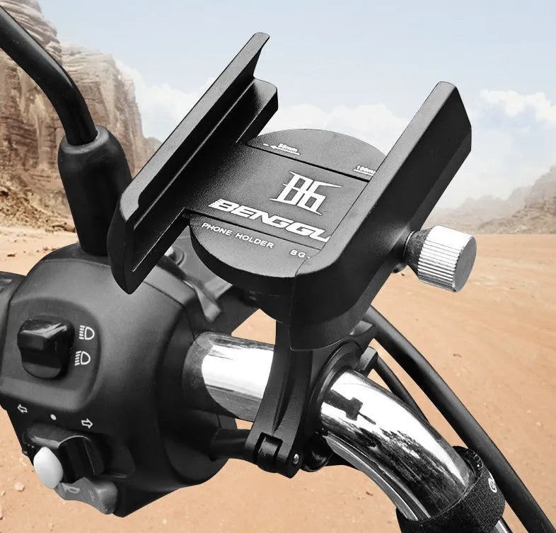 CNC aluminium bicycle phone holder mounted on handlebar with phone