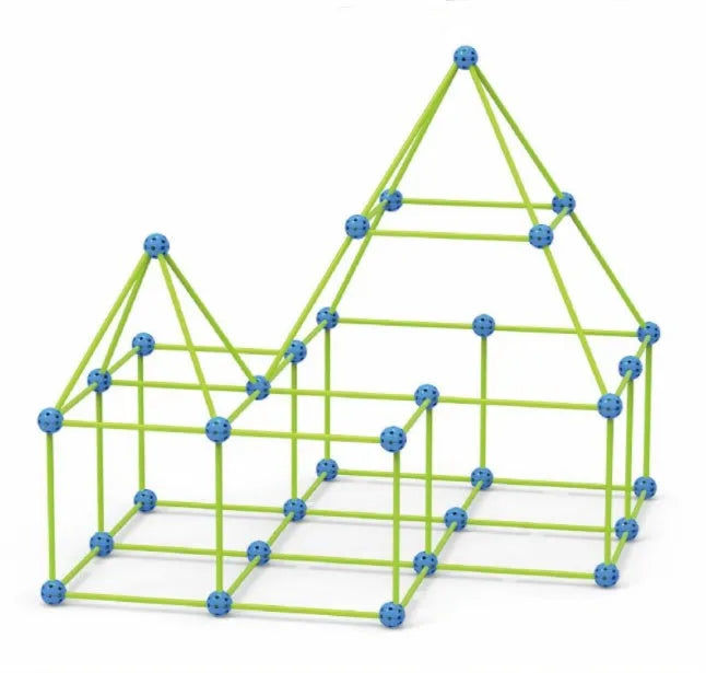 Children's luminous fort building kit with plastic rods, balls and storage bag for creative construction