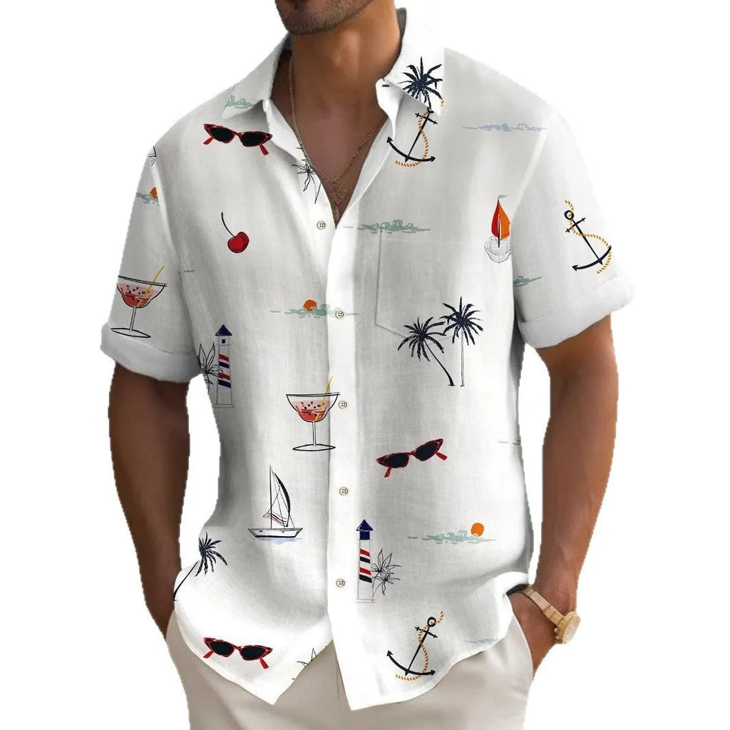 Men's loose fit Hawaiian shirt with digital printing pattern in multiple colour options