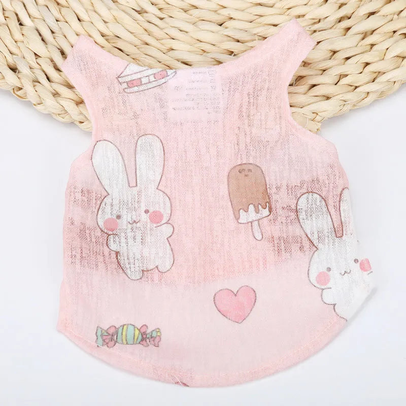 Acrylic pet vest shirt in casual style, available in sizes XS to XXL and colours Cactus, Pineapple, Rabbit, and Watermelon.