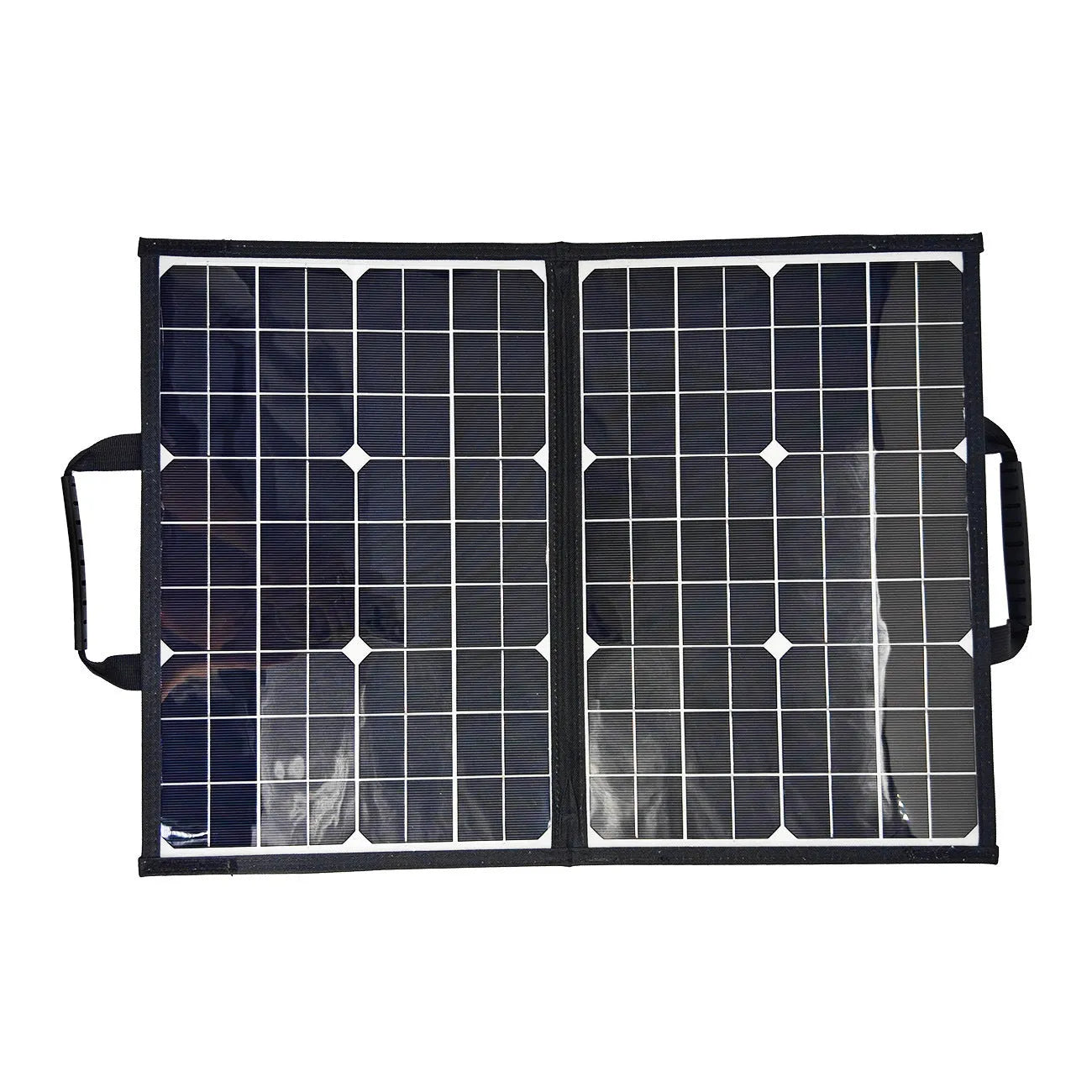 Black folding bag containing 40W single crystal solar panel for outdoor charging