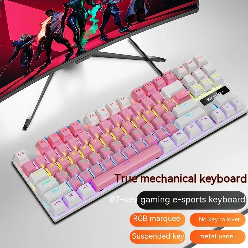 K87 mechanical keyboard with green or red axis switches, metal frame, and 1.4m cable in selected colour