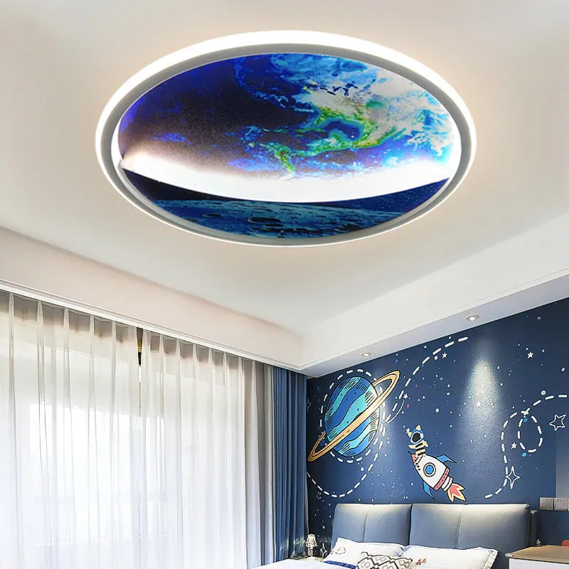 Nordic planet Earth round LED ceiling light with aluminium body and PC shade 50W dimmable for children's room