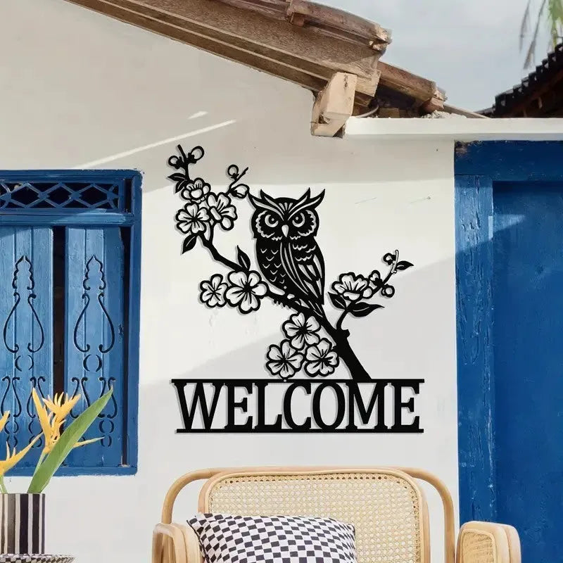 Copper wrought iron courtyard door head decoration with animal silhouette - butterfly, hummingbird or owl