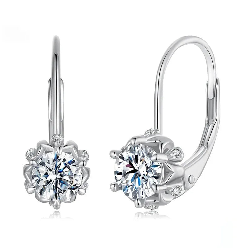 S925 sterling silver flower bud ear clip with moissanite stone and white gold plating.