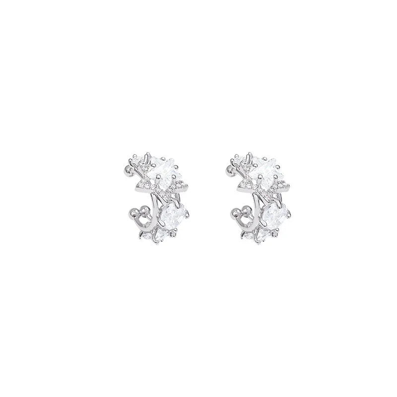 Women's silver copper electroplated geometric star earrings with faceted zircon stones, A1705 Silver colour