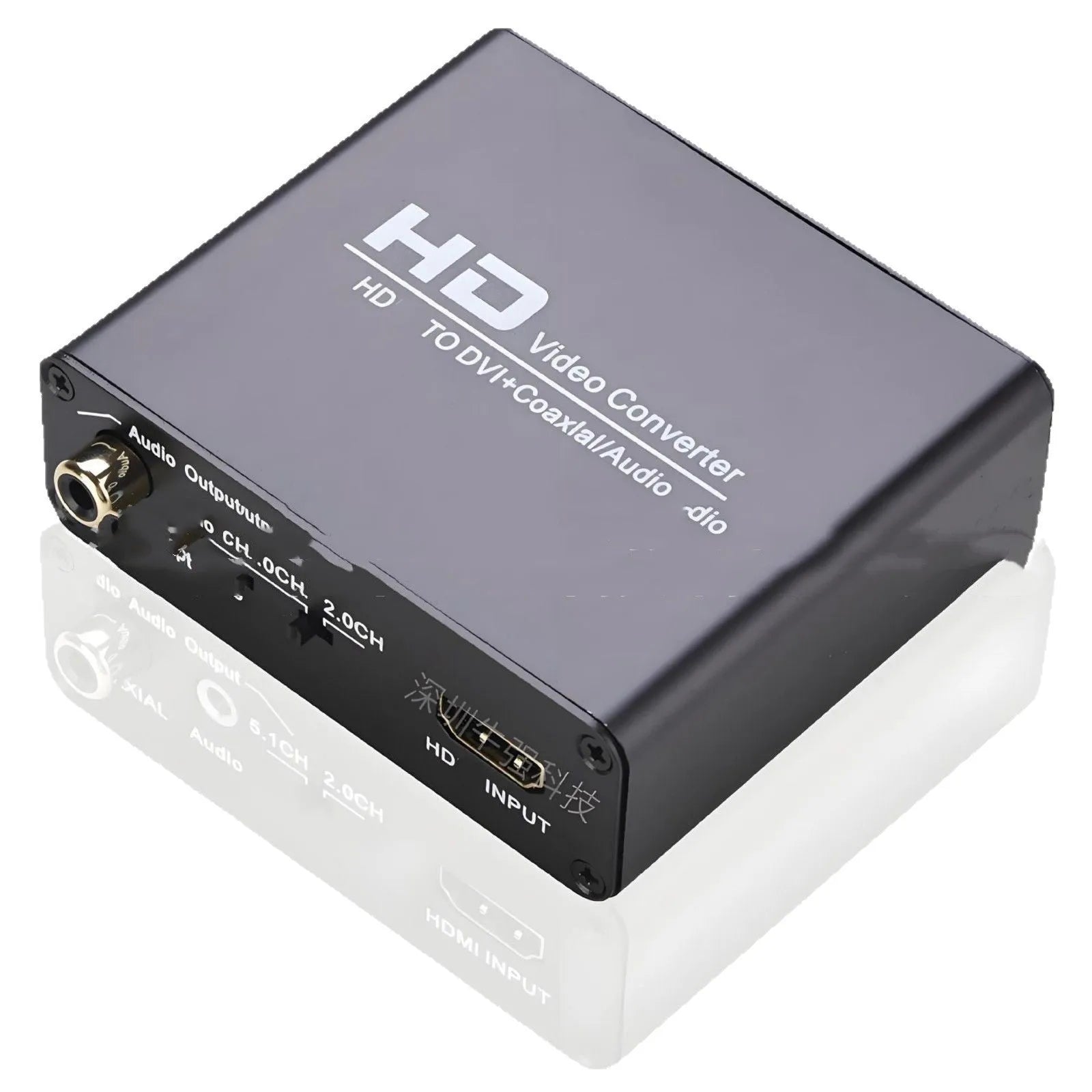 Black HDMI to DVI converter with 3.5mm audio output port and 1.5 metre cable