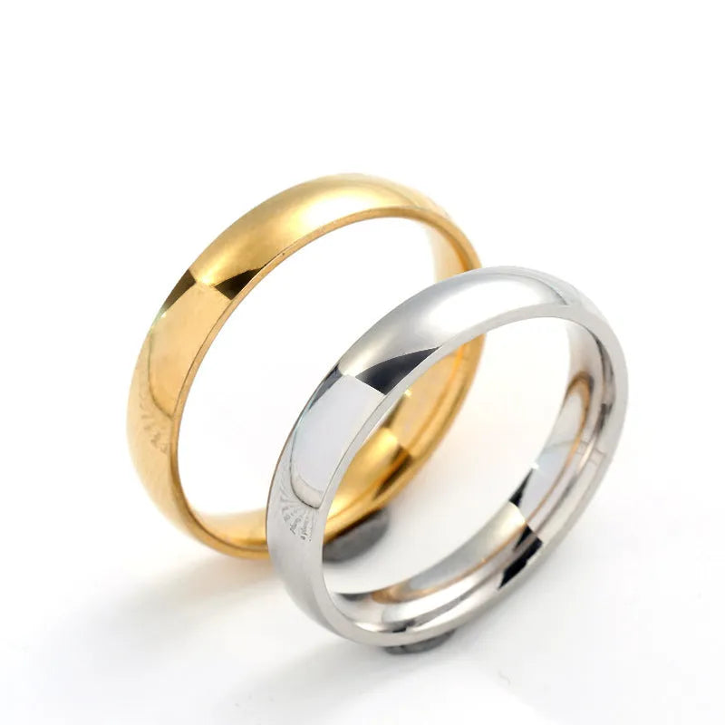 Glossy unisex alloy couple ring in silver with electroplated finish