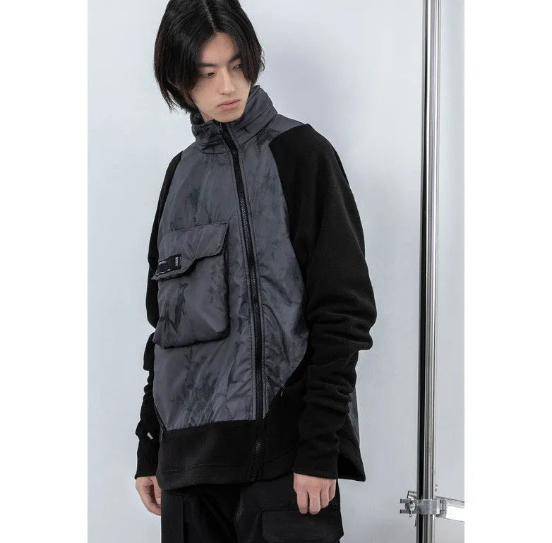 Men's loose hooded fleece jacket in black with trend stitching, cotton construction, available in sizes M to XXL