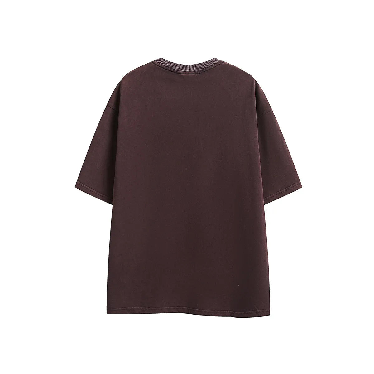 Men's loose-fit black embroidered retro short-sleeved cotton T-shirt on a hanger.