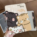 Silicone tri-fold protective case for iPad in cartoon rabbit design, shown in stand mode.