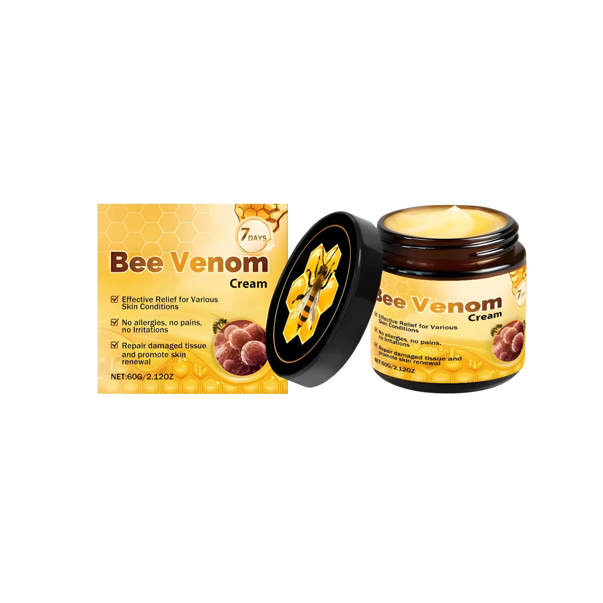 60g jar of skin soothing cream with bee venom, mint, tea tree oil and arnica