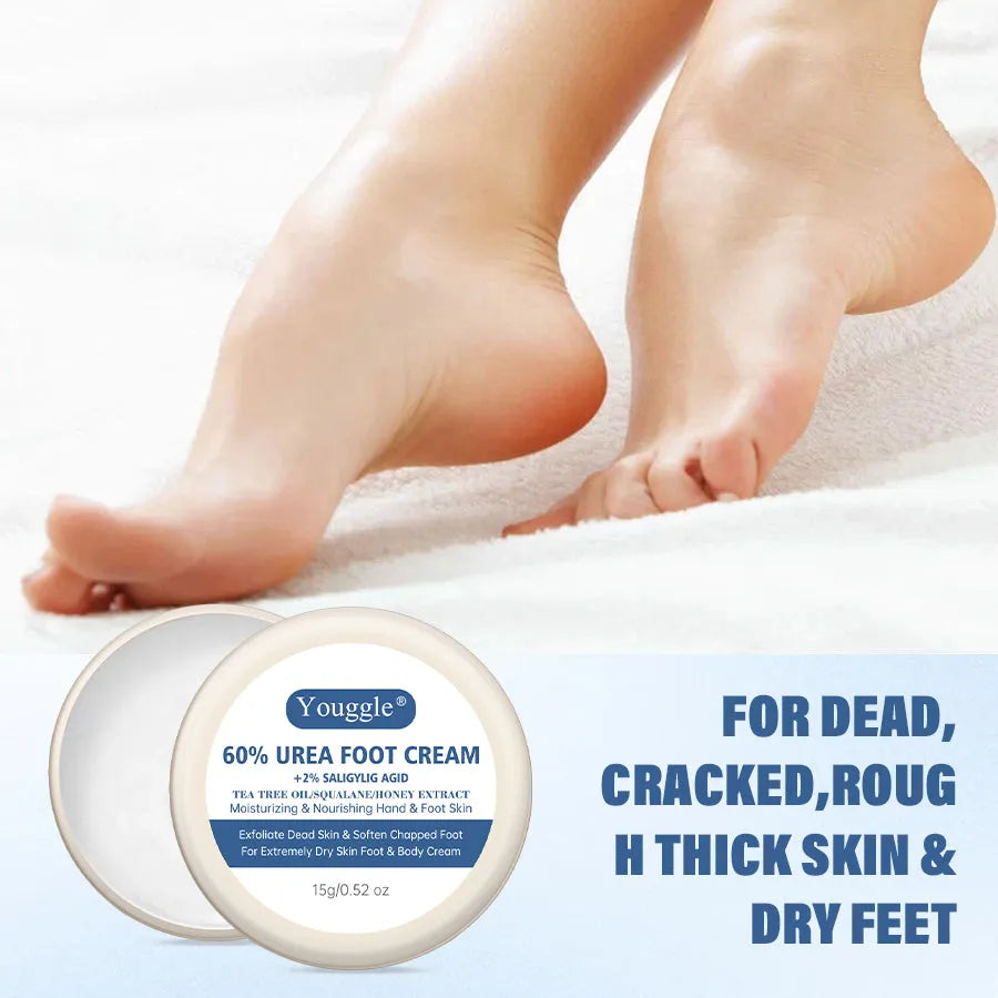 Tube of 60% urea foot cream for cracked heels and dry skin, 15g