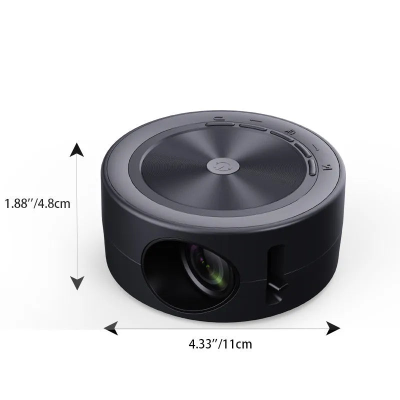 YT200 compact LED projector in black, white, yellow and white, or blue and white colours with remote control